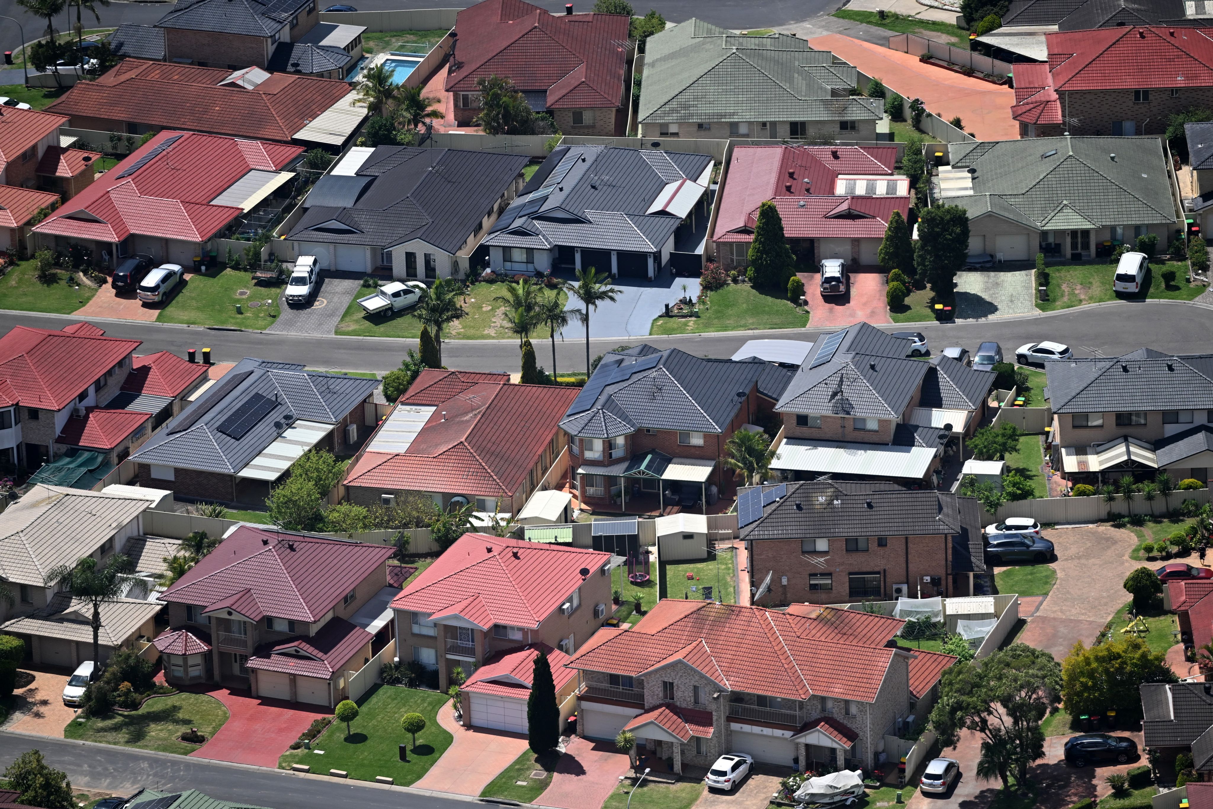 Housing in Western Sydney is seen from the air. 